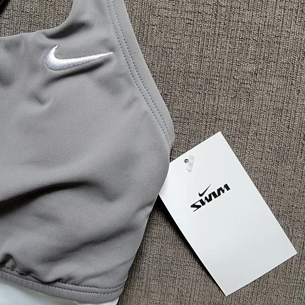Nike Women's Gray, White & Black Racerback One Piece Swimsuit Size Large